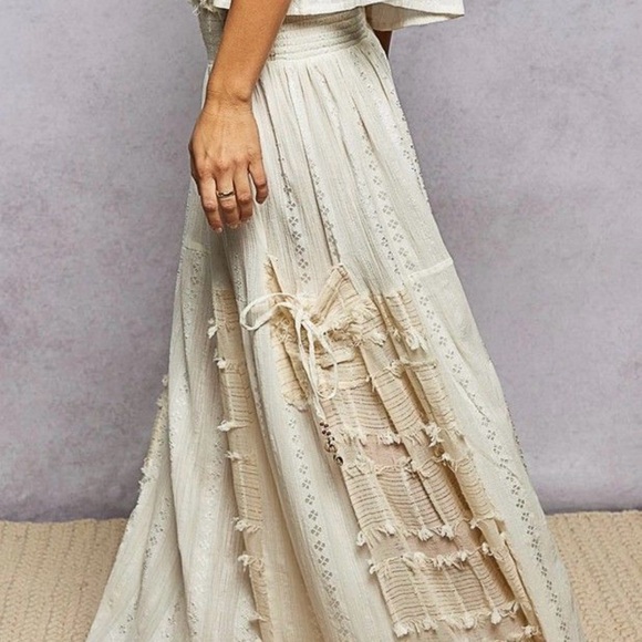 ✨POL ✨Boho Ruffle Contrast Shell Trim Wide Leg Pants - Picture 2 of 4